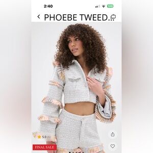 NWT! Akira tweed, ruffle cropped blazer-grey/multi size large